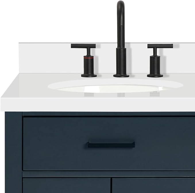 ARIEL Hepburn 60-inch Bathroom Vanity with Sink,Solid Wood, 1.5-inch Pure White Quartz Countertop & Backsplash, Double Oval Porcelain Sink, 4 Soft Closing Doors, 6 Dovetail Drawers, Midnight Blue