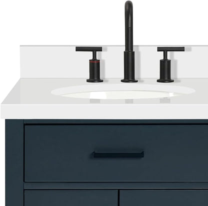 ARIEL Hepburn 60-inch Bathroom Vanity with Sink,Solid Wood, 1.5-inch Pure White Quartz Countertop & Backsplash, Double Oval Porcelain Sink, 4 Soft Closing Doors, 6 Dovetail Drawers, Midnight Blue