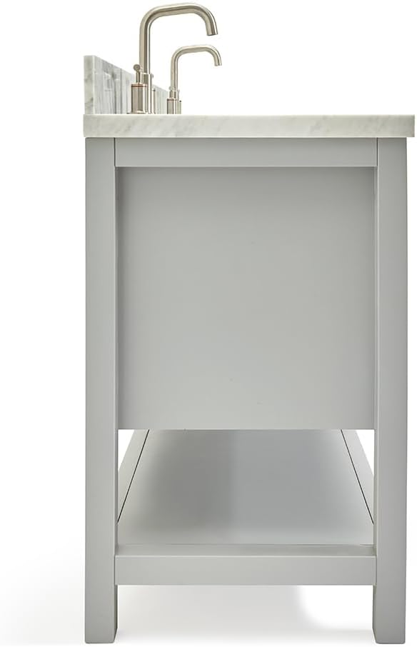ARIEL 73" Grey Double Bathroom Vanity with 1.5" Edge Italian Carrara Marble Countertop & Splash, Rectangular Sinks, 4 Soft Closing Doors, 3 Dovetail Full Extensions Drawers, Brushed Nickel
