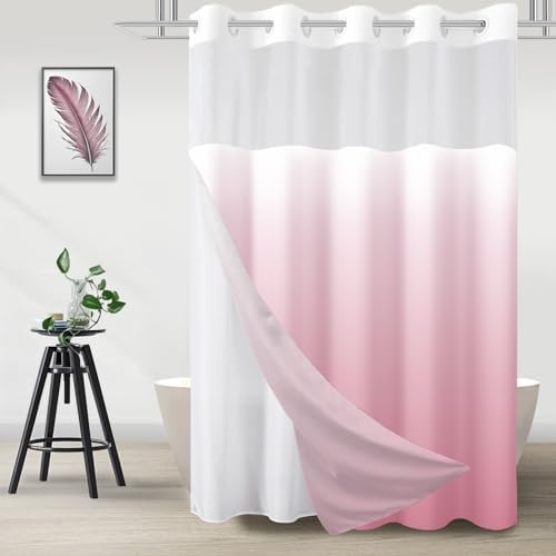 No Hook Shower Curtain and Liner Set for Bathroom, Ombre Pink, 71" x 74"