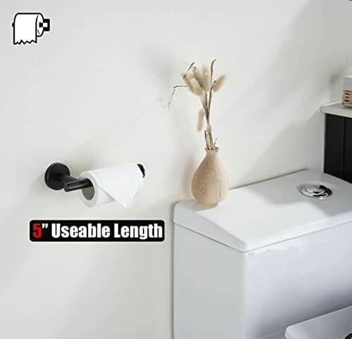 JQK Black Toilet Paper Holder, 5 Inch 304 Stainless Steel Thick 0.8mm Tissue Paper Dispenser, Matte Black Wall Mount, 2 Pack, TPH120-PB-P2