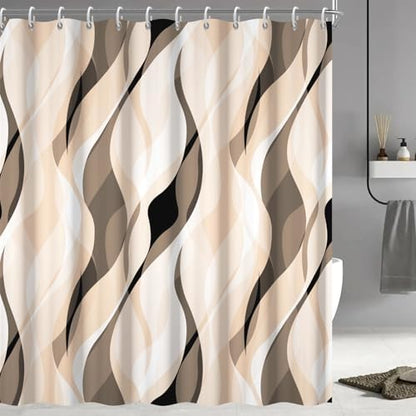 Cream Striped Shower Curtain Extra Wide 108x72 inch 18 Hooks