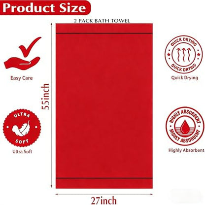 2-Pack Microfiber Bath Towels (27x54 Inches) - Ultra Soft & Quick Dry, 3X Absorbency, Lightweight for Gym, Yoga, Travel & Spa - Perfect for Home, Fitness & Post-Workout
