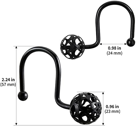 Chictie Black Shower Curtain Hooks Rings - Oil Rubbed Decorative Shower Curtain Hooks,Set of 12 Metal Rustproof Shower Hangers Rings for Bathroom Curtains Rods Hollow Ball Design