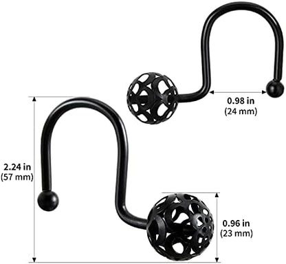 Chictie Black Shower Curtain Hooks Rings - Oil Rubbed Decorative Shower Curtain Hooks,Set of 12 Metal Rustproof Shower Hangers Rings for Bathroom Curtains Rods Hollow Ball Design