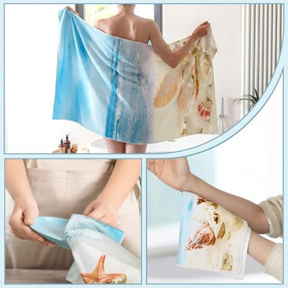 Moukeren Set of 3 Beach Bath Towels, Decorative Sea Towels for Bathroom