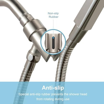 OFFO Shower Head Holder with Solid Metal Ball for Handheld Shower Head, Brushed Nickel Adjustable Shower Arm Mount for Connecting Shower Arm and Shower Hose, 1/2 in IPS Female Inlet and Male Outlet