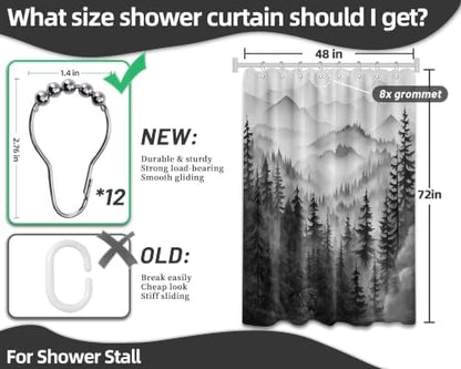 Black and White Stall Shower Curtain, 48X72 in Narrow Small, Forest