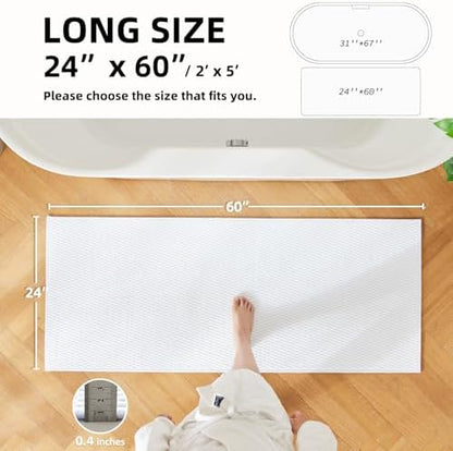 TYUU Bathroom Runner Rug, Long Bath Mat Washable Thin Quick Dry Low Pile Bathroom Runner Rugs 24 x 60 Non Slip, White 24"x60"