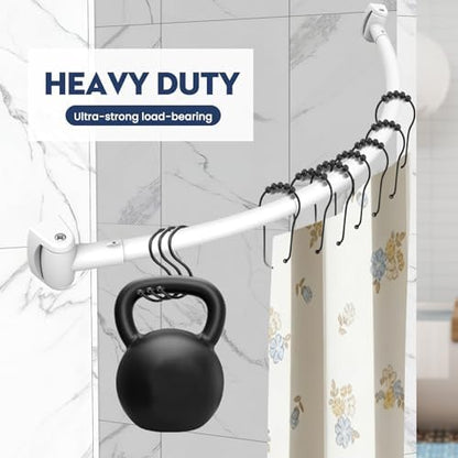 White Curved Shower Curtain Rod 33-78 Inches Adjustable Splicing Design Shower Rods Curved Round Bowed Rust proof, Premium Stainless Steel Need To Drill Shower Curtain Rod for Bathroom, Bathtub, Stall