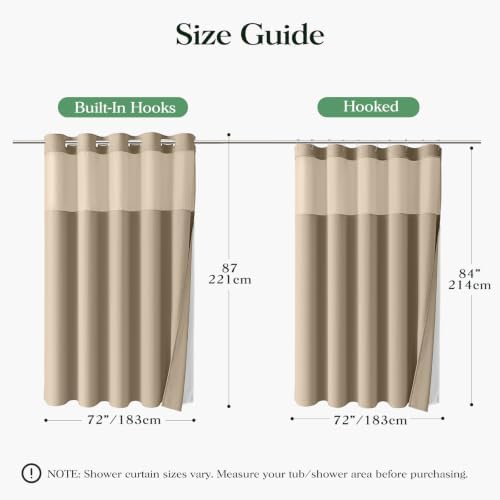 Dynamene Beige Hook Free Waffle Shower Curtain & Snap-in Fabric Liner,72x87