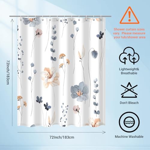 WITHLOC Floral Shower Curtains for Bathroom, Blue Beige, 72" W x 72" L