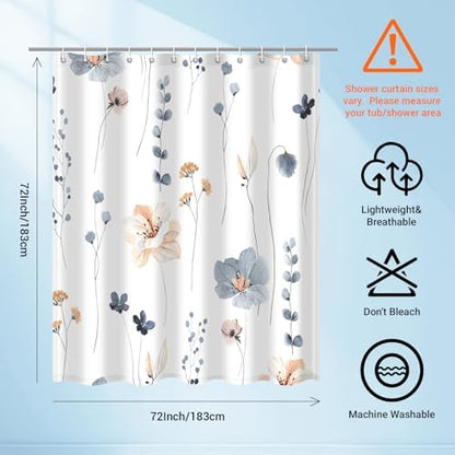 WITHLOC Floral Shower Curtains for Bathroom, Blue Beige, 72" W x 72" L