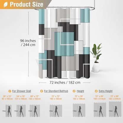 BTTN 72 x 96 Long Modern Geometric Waterproof Fabric Shower Curtain, Teal