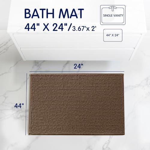SUBRTEX Bathroom Rugs, 24" x 44" Chenille Bath Rug Soft Short Plush Bath Mat Soft Shower Mat Water Absorbent Shower Mat Quick Dry Machine Washable, Brown