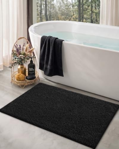 Color&Geometry Small Bath Mats for Bathroom Non Slip, 16"x24" Pure Black
