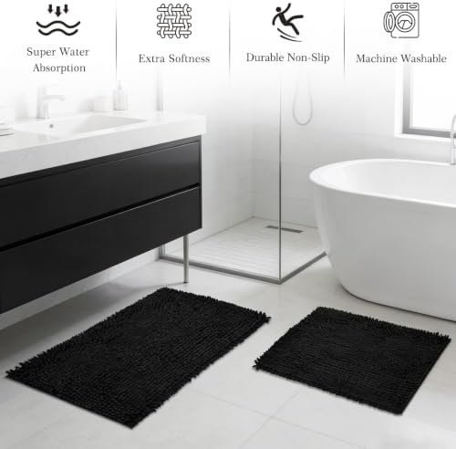 Bathroom Sets with Shower Curtain and Rugs, 8 Pcs Black Bathroom Accessories with Trash Can, Waterproof Shower Curtain, Bathroom Rugs Super Absorbent, Modern Bathroom Sets Complete Decor