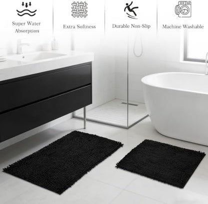 Bathroom Sets with Shower Curtain and Rugs, 8 Pcs Black Bathroom Accessories with Trash Can, Waterproof Shower Curtain, Bathroom Rugs Super Absorbent, Modern Bathroom Sets Complete Decor