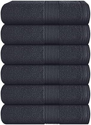 Belizzi Home Ultra Soft 6-Piece Hand Towel Set 16x28-100% Ringspun Cotton - Durable & Highly Absorbent Hand Towels - Ideal for use in Bathroom, Kitchen, Gym, Spa & General Cleaning - Charcoal Grey