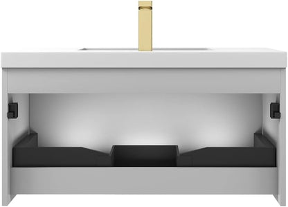 Blossom 36 Inch Bathroom Vanity with Sink | All Wood Wall Mounted Floating Bathroom Vanity Cabinet with Acrylic Sink | Soft-Close Drawer | Modern Minimalist Style Vanities (36 Inch, Light Grey)