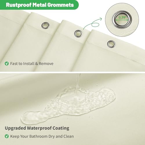 eachope Long Waterproof Fabric Shower Curtain Liner,72x78 Inch Cream