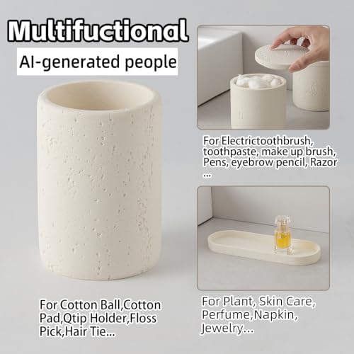 Bathroom Accessories Set,4 PCS Travertine Stone Look Collection,Cream