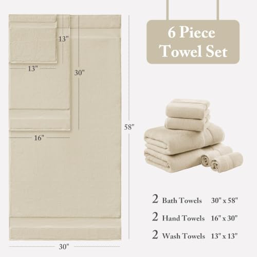 Madison Park 100% Turkish Cotton 600 GSM Bath Towel Set, 6 Piece, Sand