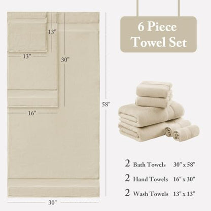 Madison Park 100% Turkish Cotton 600 GSM Bath Towel Set, 6 Piece, Sand