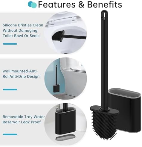 rv Essentials, RV Toilet Brush, Toilet Brush Silicone Won't Damage Toilets, Wall Mounted Toilet Brush-Anti-Roll, Anti-Drip Design, Suitable for RV Travel Trailers and Campers, Made by RVers for RVers