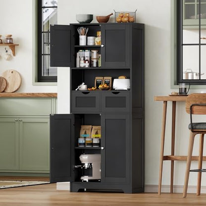 TEENFON Tall Bathroom Storage Cabinet with 4 Doors & 2 Adjustable Shelves
