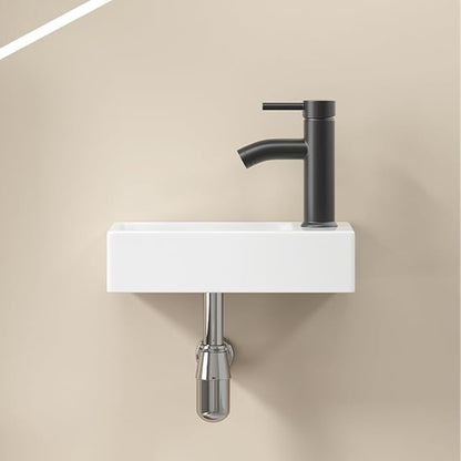 14"x7" Small Bathroom Sink Wall Mount Bathroom Sink Rectangle Ceramic Wash Basin floating Mini Vessel Sink for Bathrooms, Right Hand