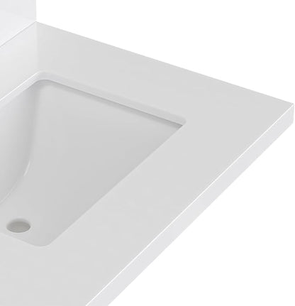 ARIEL Monroe 72-inch Bathroom Vanity with Sink,Solid Wood, 1.5-inch Pure White Quartz Countertop & Backsplash, Double Oval Porcelain Sink, 9 Dovetail Drawers, Matte Black, White Oak