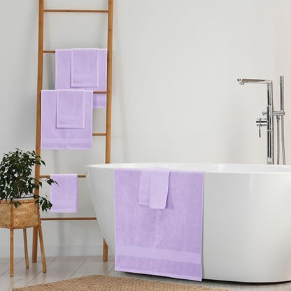Belizzi Home 8 Piece Towel Set 100% Ring Spun Cotton, 2 Bath Towels 27x54, 2 Hand Towels 16x28 and 4 Washcloths 13x13 - Ultra Soft Highly Absorbent Machine Washable Hotel Spa Quality - Purple