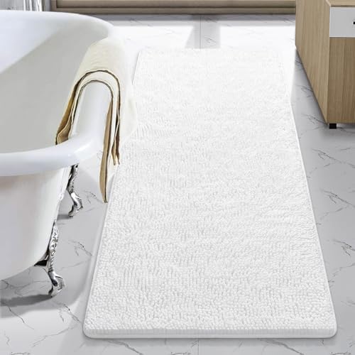 LOCHAS Luxury Bathroom Rug Shaggy Bath Mat 24 x 54 Inch, White