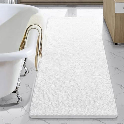 LOCHAS Luxury Bathroom Rug Shaggy Bath Mat 24 x 54 Inch, White