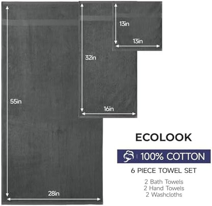 ecolook Ultra Soft 6-Piece Towel Set, 100% Cotton