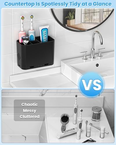 Toothbrush and Toothpaste Holders for Bathrooms Countertop - Detachable 5 Slots Kids Electric Toothbrush Holders Set Wall Mounted with Removable Dividers for Bathroom Decor and Accessories Organizer