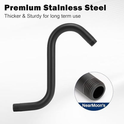NearMoon S Shaped Shower Head Riser Arm, Shower Extender Arm with Flange, Standard 1/2" Connection- Bathroom Accessory (8 Inch, Matte Black)