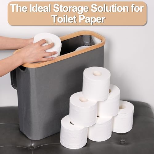 efluky Toilet Paper Basket 28L, Toilet Paper Holder with Lid for Bathroom, Free Standing Storage Organizer Holds Up to 9-12 Rolls (Grey, 1)