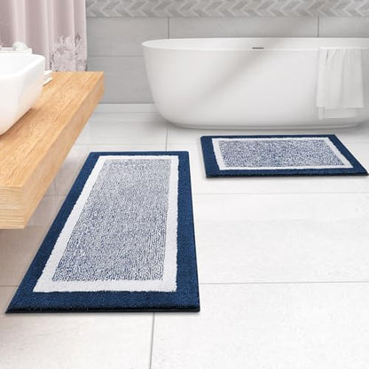 OLANLY Bathroom Runner Rugs 59x20, Extra Long Bath Mats for Bathroom, Navy
