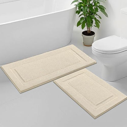 SHACOS Soft Microfiber Bathroom Rugs Set of 2 Pieces, Light Beige