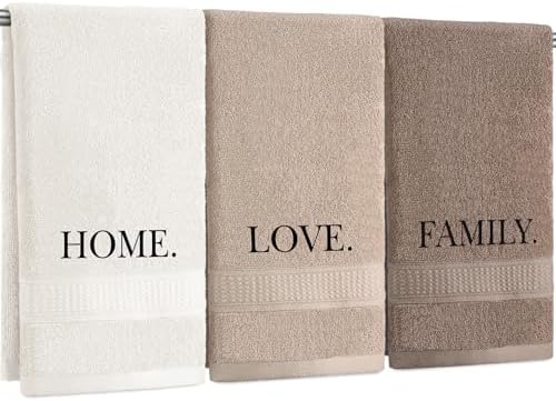 FuWeave 3 Pcs Brown Decorative Hand Towels Bathroom Set,Home,Love,Family
