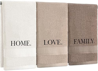 FuWeave 3 Pcs Brown Decorative Hand Towels Bathroom Set,Home,Love,Family