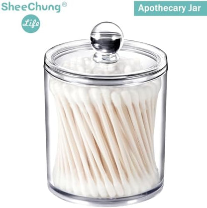 SheeChung 6 Pack Acrylic Qtip Holder with Labels, Qtip Jars for Bathroom
