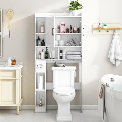 Vabches Farmhouse Over The Toilet Storage Cabinet with Barn Door, White