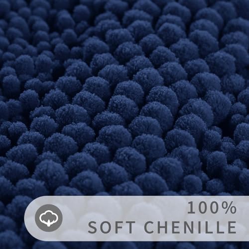 Yimobra Toilet Rugs U Shaped Washable 24 x 20, Non Slip and Super Absorbent Toilet Mat, Quick Dry, Ultra Luxury Microfiber Chenille Plush Fluffy Contour Bath Rugs for Toilet Base, Navy Blue