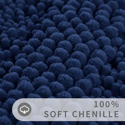Yimobra Toilet Rugs U Shaped Washable 24 x 20, Non Slip and Super Absorbent Toilet Mat, Quick Dry, Ultra Luxury Microfiber Chenille Plush Fluffy Contour Bath Rugs for Toilet Base, Navy Blue
