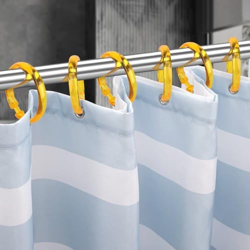 Golden Yellow Shower Curtain Hooks - 12 Pcs Circular Plastic Shower Curtain Rings for Bathroom - O Shaped Gold Yellow Shower Hooks Rings for Shower Curtain Rod