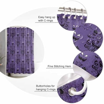Shower Curtain Bathroom Set Spooky Halloween Haunted Ghost Cobweb Waterproof Shower Curtains with Grommets Hooks Black Purple Privacy Bath Curtain for Bathtub Decor 72x78in
