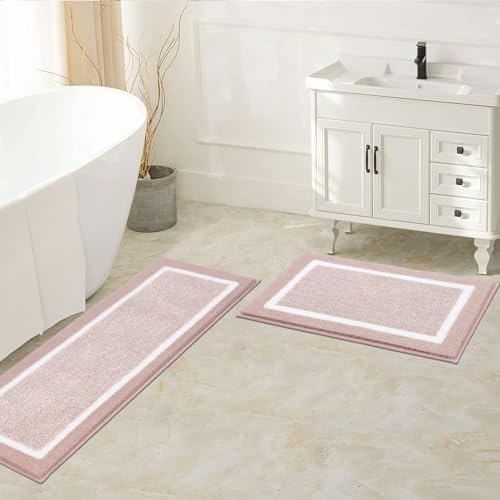 Pauwer Bathroom Rugs Sets 2 Piece, Non Slip Washable Bath Mat, Dusty Pink